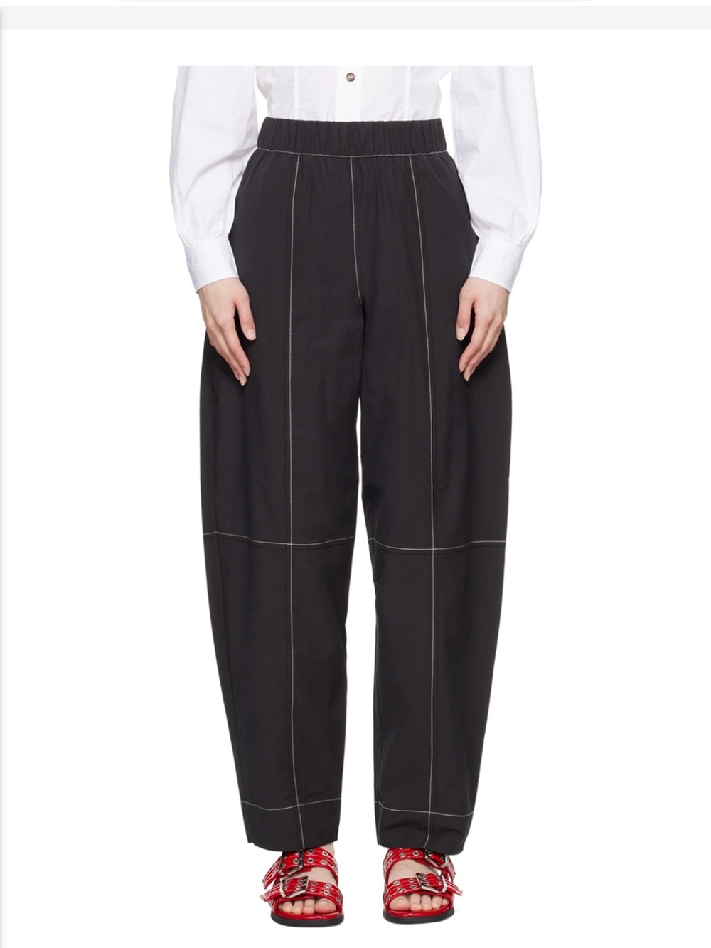 Ganni Black Elasticated Curve Trousers